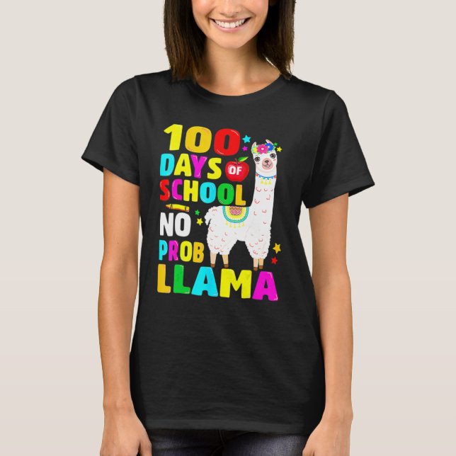 T-shirt 100 Days Of School No Problem Llama Girl 100th Day (Devant)