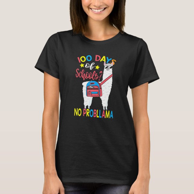 T-shirt 100 Days of School No Probllama Llama 100th Day Of (Devant)