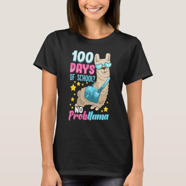 T-shirt 100 Days Of School No Probllama Shirt Teacher Stud (Devant)