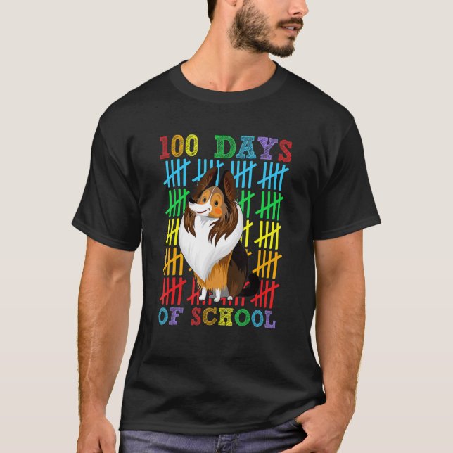 T-shirt 100 Days of School Shetland Sheepdog Lover 100th D (Devant)