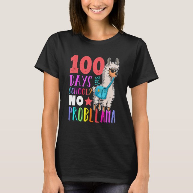T-shirt 100 Days Of School Teacher No Probllama Llama Cute (Devant)