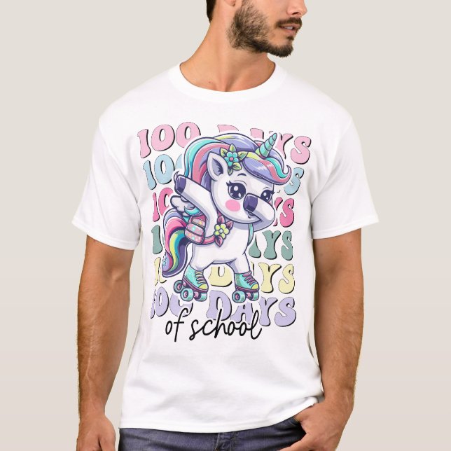 T-shirt 100 Days of School Unicorn Girls Teachers (Devant)