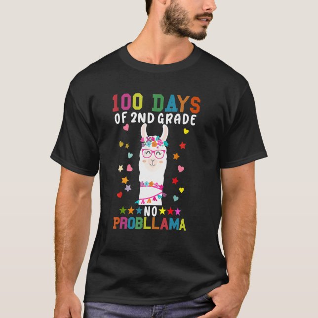 T-shirt 100 Days Of Second 2nd Grade No Prob Llama Teacher (Devant)