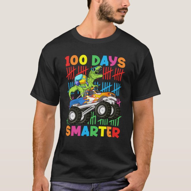 T-shirt 100 Days Smarter Dinosaur Monster Truck 100th Day  (Devant)