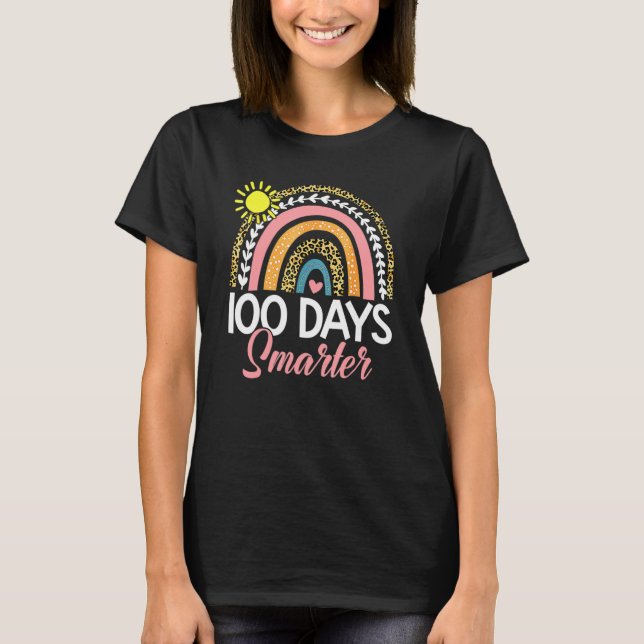 T-shirt 100 Days Smarter Rainbow Leopard Happy 100th Day O (Devant)