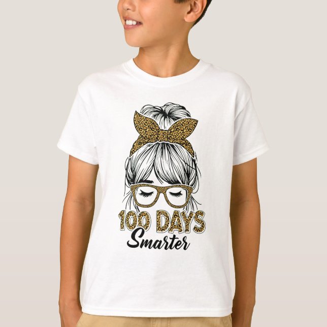 T-shirt 100 Days Smarter Teacher Leopard Print Bow School (Devant)