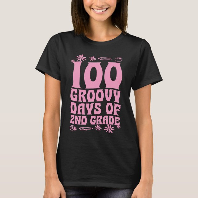 T-shirt 100 Groovy Days Of 2nd Grade School 60s 70s Style  (Devant)