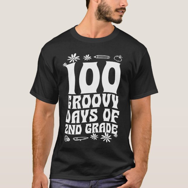 T-shirt 100 Groovy Days Of 2nd Grade School 60s 70s Style  (Devant)
