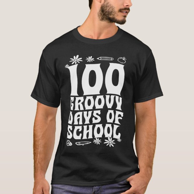 T-shirt 100 Groovy Days Of School 60s 70s Style Throwback  (Devant)