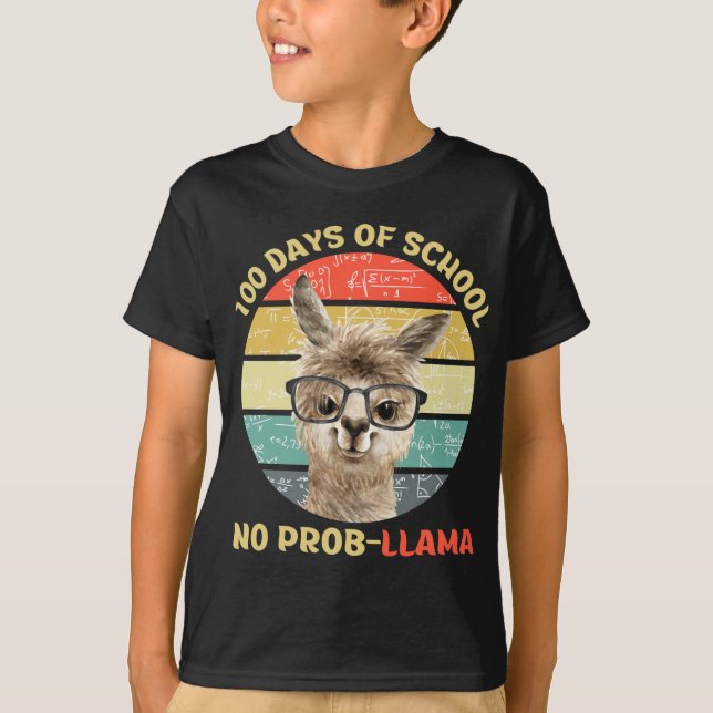 T-shirt 100 Jour D'École Pas De Problème Llama Alpaca Math (Devant)