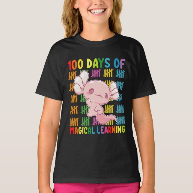 T-shirt 100 Jours D'Apprentissage Magique École Axolotl (Devant)