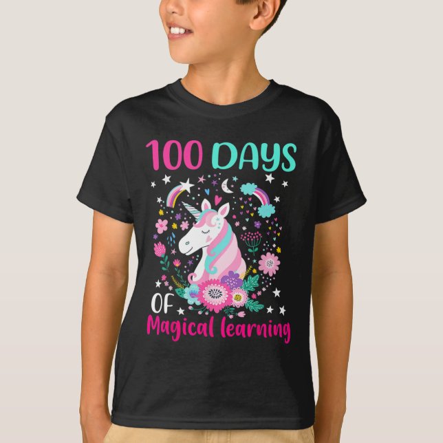 T-shirt 100 jours d'apprentissage magique flossant licorne (Devant)