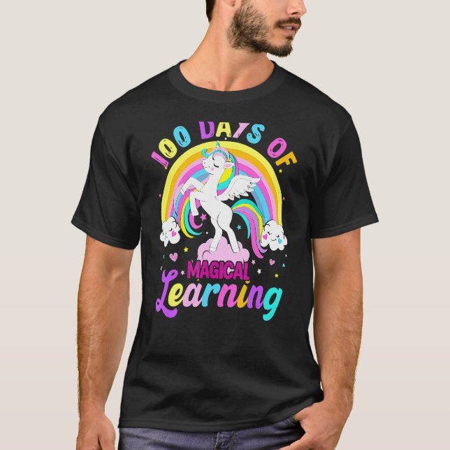 T-shirt 100 Jours D'Apprentissage Magique Unicorne Arc En  (Devant)