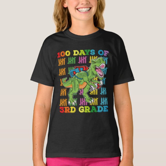 T-shirt 100 Jours De 3E Année T Rex Dinosaur School (Devant)