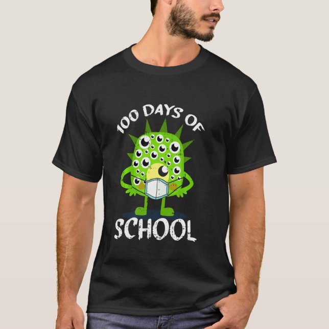 T-shirt 100 Jours De Monstre Scolaire Masque Visage Étudia (Devant)