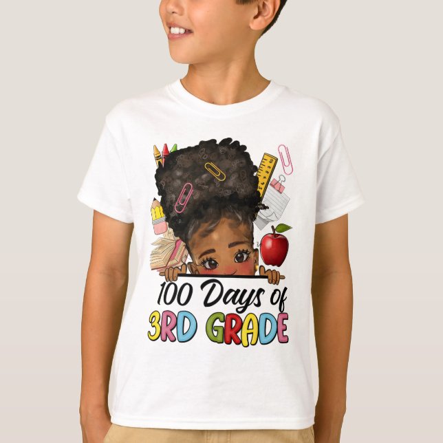 T-shirt 100 Jours D'École 3E Année Afro Girl Messy Bun H (Devant)