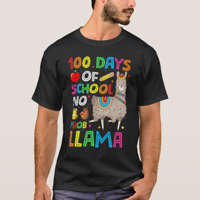 T-shirt 100 Jours D'école Pas De Prob-llama Llama Enseigna (Devant)