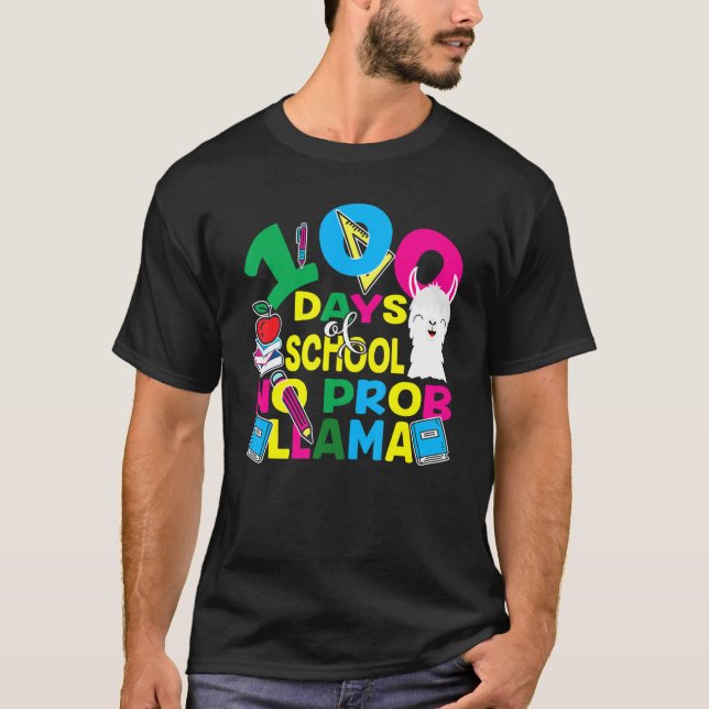 T-shirt 100 jours d'école Pas de problème lama enseignant  (Devant)
