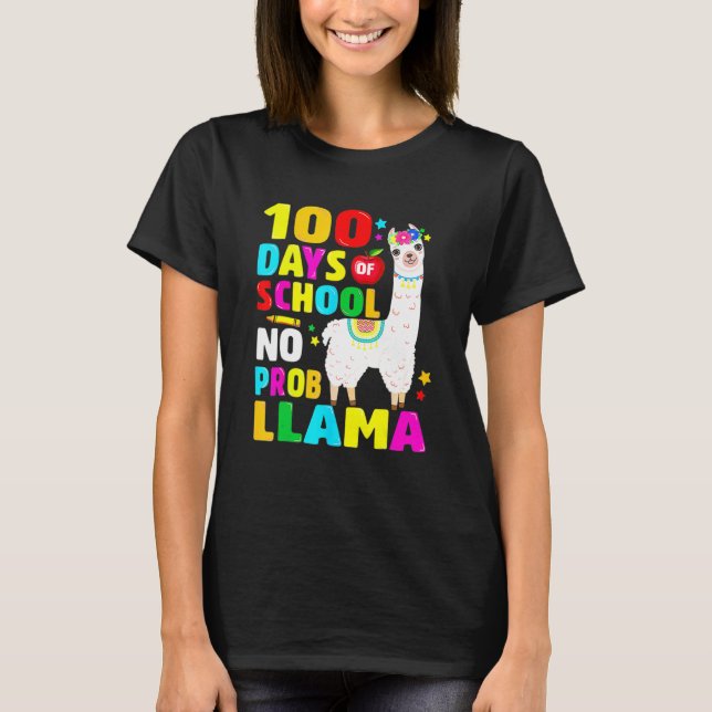 T-shirt 100 Jours D'école Pas De Problème Llama Fille 100è (Devant)
