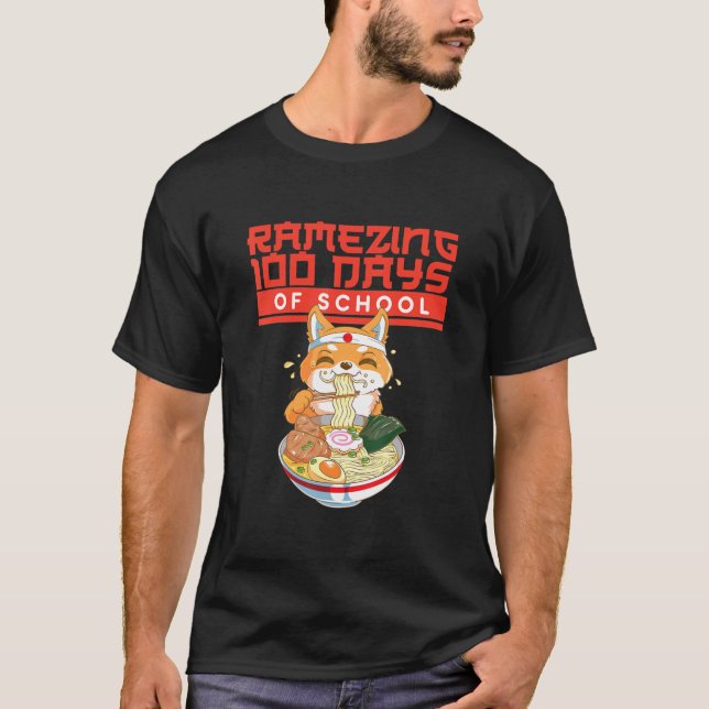 T-shirt 100 Jours D'École - Shiba Inu Chien Ramen (Devant)