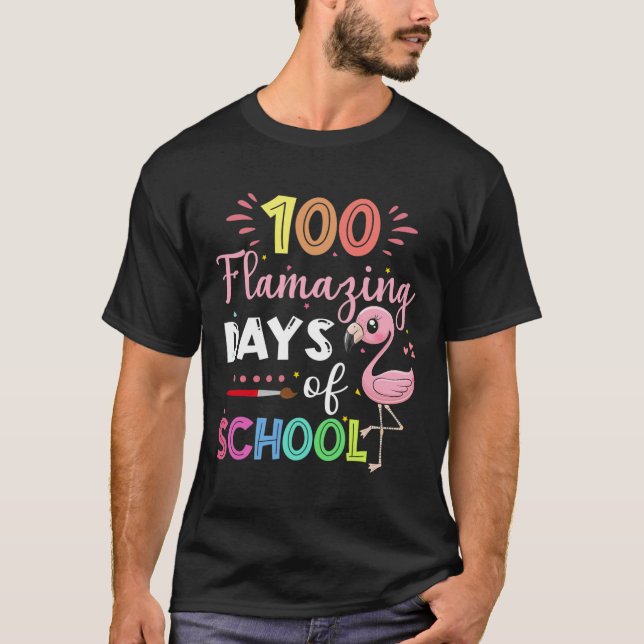 T-shirt 100 Jours Extraordinaires D'École Mignonne Flamant (Devant)