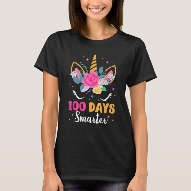 T-shirt 100 jours plus intelligentes femmes filles licorne (Devant)