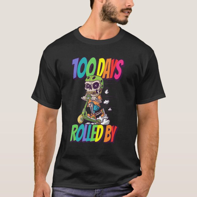 T-shirt 100 Jours roulés par squelette avec Scooter (Devant)
