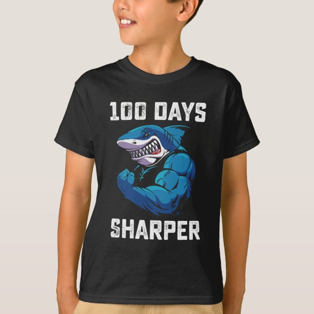 T-shirt 100 Jours Sharper Shark 100ème Jour De L'École Gym (Devant)