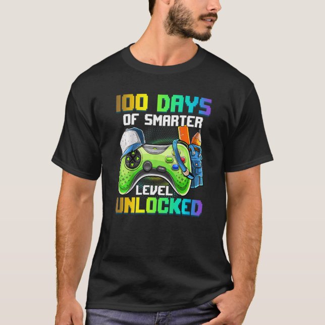 T-shirt 100 Jours Smarter Jeux Vidéo Niveau Gamer Déverrou (Devant)