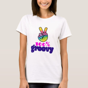 T-shirt 100% Super Arc-en-ciel avec signe de paix main