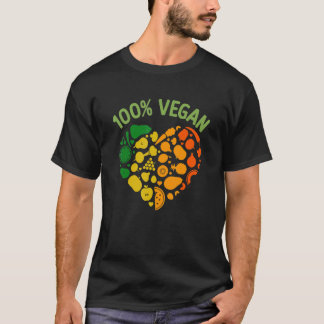 T-shirt 100 Végétalien Coloré cœur cool Fruits légumes vég