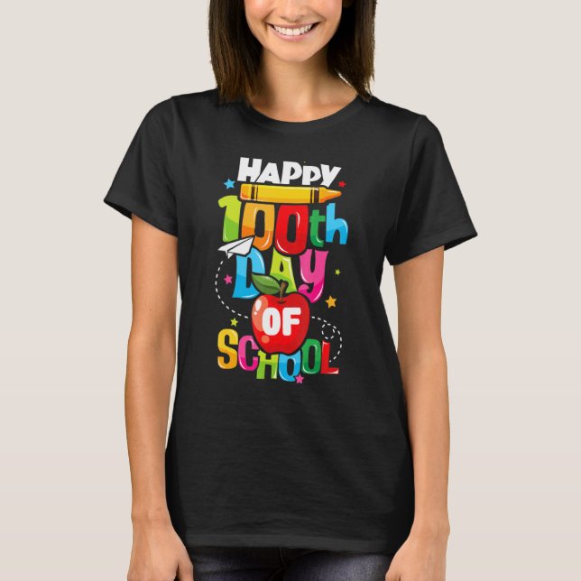 T-shirt 100ème Jour De L'École Joyeux 100 Jours Enseignant (Devant)