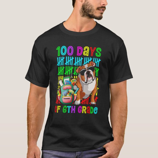 T-shirt 100th Day Of 6th Grade Boys Kids English Bulldog D (Devant)