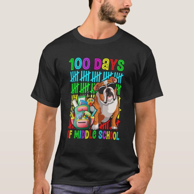 T-shirt 100th Day Of Middle School Boys English Bulldog Do (Devant)