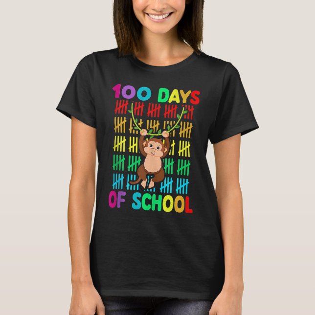 T-shirt 100th Day Of School Animal Monkey  Happy 100th Day (Devant)