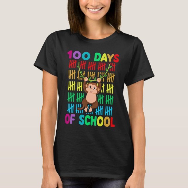 T-shirt 100th Day Of School Animal Monkey  Happy 100th Day (Devant)