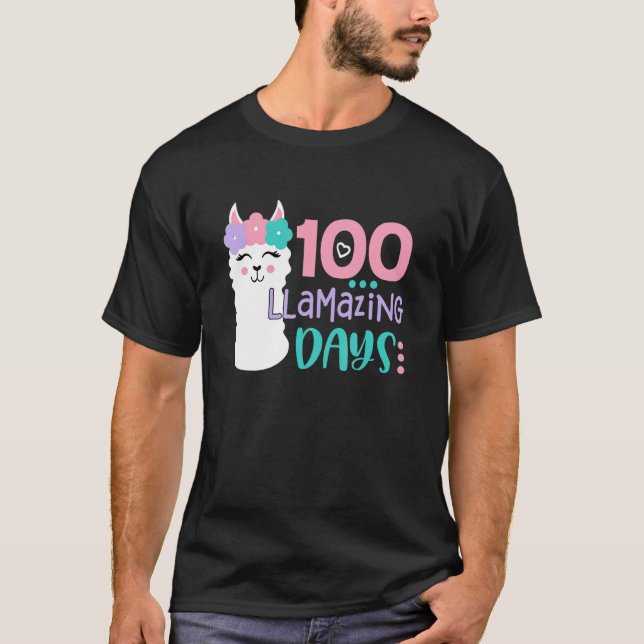 T-shirt 100th Day Of School Colourful Llama Happy 100 Llam (Devant)