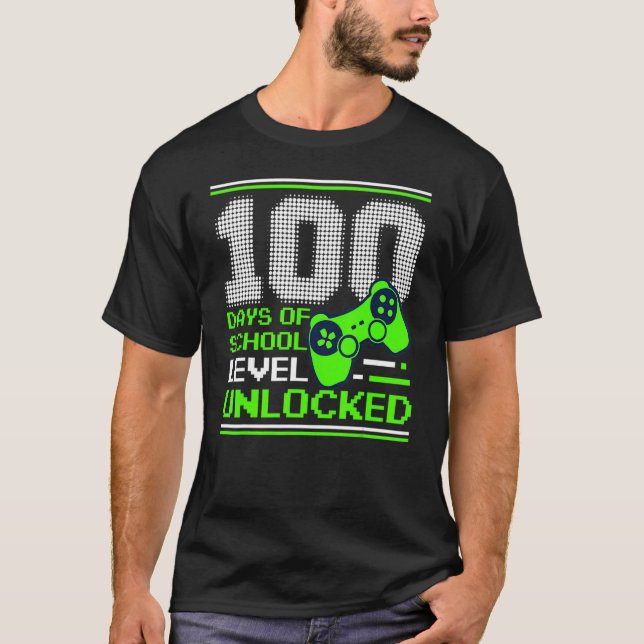 T-shirt 100th Day Of School Level Unlocked Kids Gamer Stud (Devant)