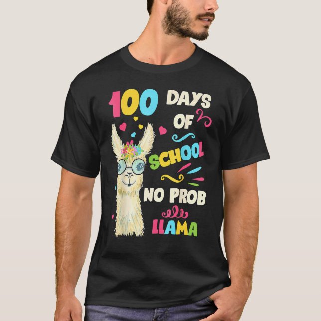T-shirt 100th Day Of School No Prob Lama 100 Days Smarter  (Devant)