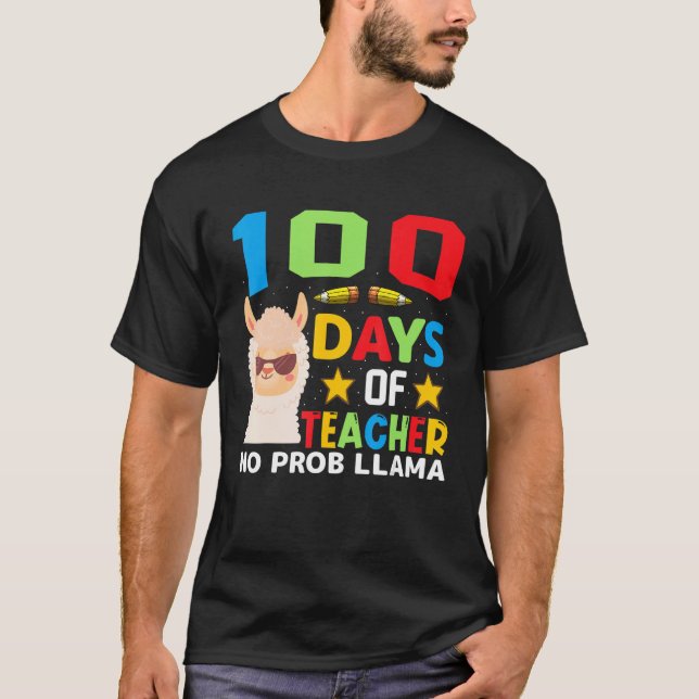 T-shirt 100th day of school No Prob Llama 100 days Smarter (Devant)