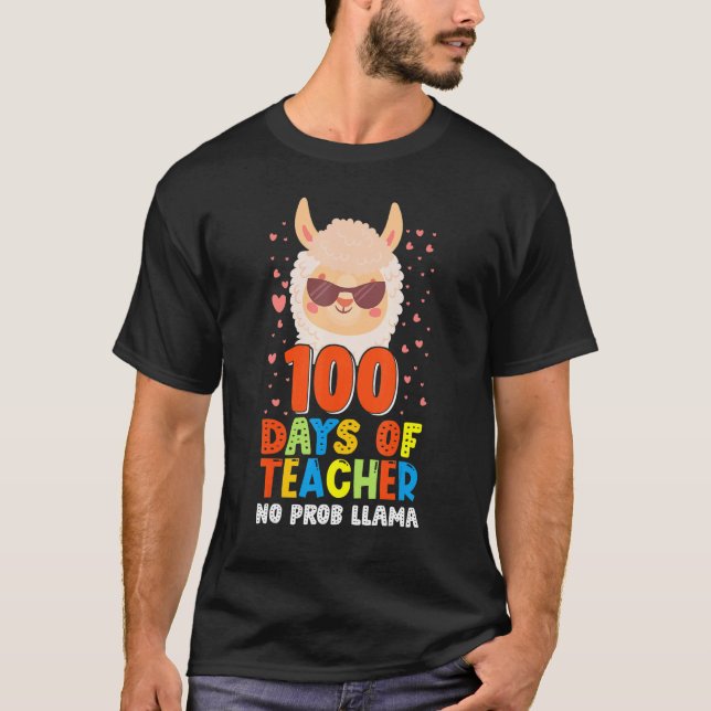 T-shirt 100th day of school No Prob Llama 100 days Smarter (Devant)