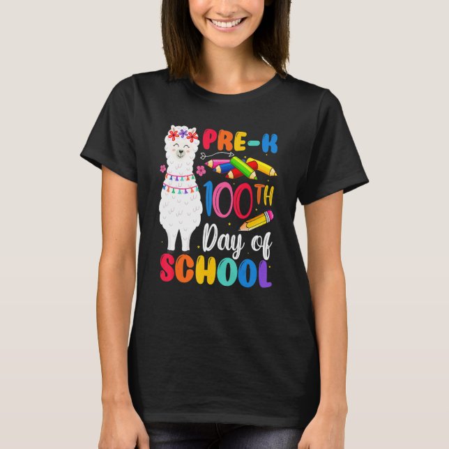T-shirt 100th Day Of School No Prob Llama Happy 100th Day  (Devant)