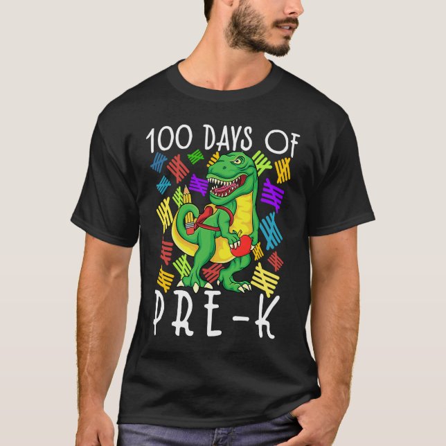 T-shirt 100th Day of School Pre kindergarten Dinosaur 100  (Devant)