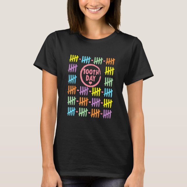 T-shirt 100th Day Rainbow Lines Tally Marks 100 Days Of Sc (Devant)