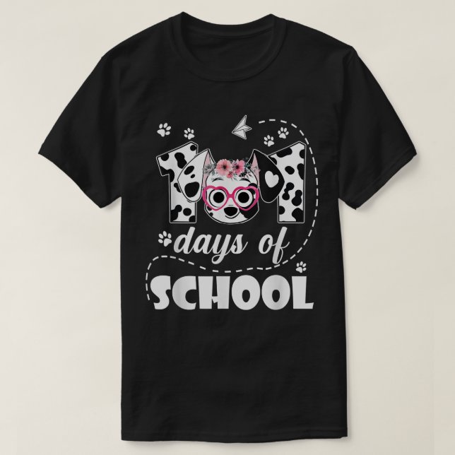 T-shirt 101 Jours d'école Enseignants de Chien Dalmatien É (Design devant)