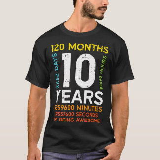 T-shirt 10 Ans 120 Mois 3652 Jours 10E Anniversaire Garçon