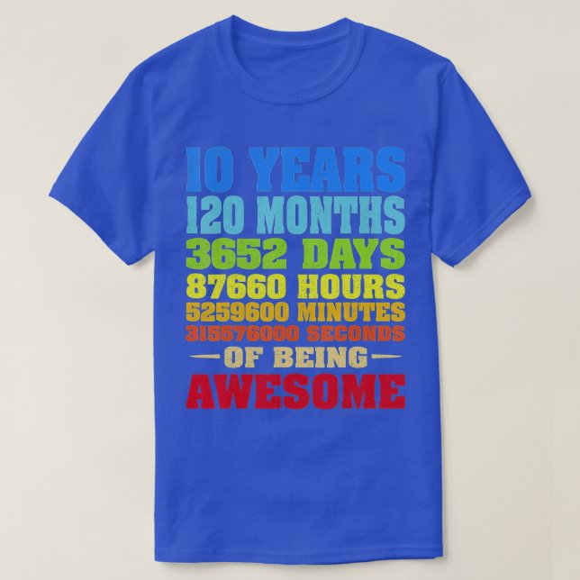 T-shirt 10 ans 120 mois d'être génial 10e anniversaire (Design devant)