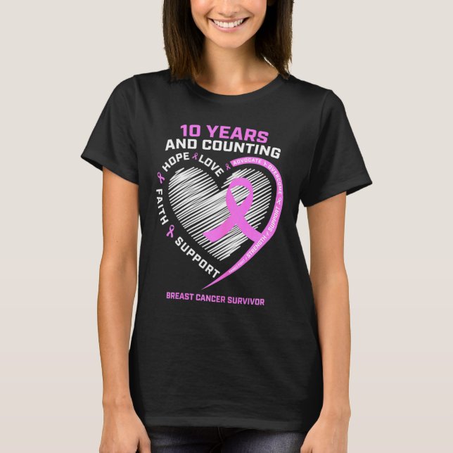 T-shirt 10 Ans Cancer Du Sein Les Cadeaux De Survivant Pou (Devant)