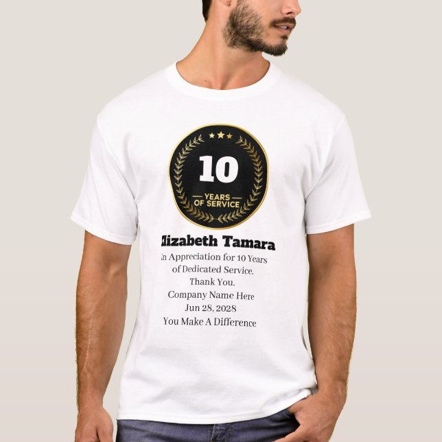 T-shirt 10 ans de travail | Appréciation des employés (Devant)