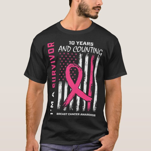 T-shirt 10 ans Survivant Pink Breast Cancer Free American (Devant)